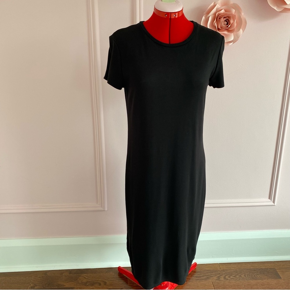 ANTISTAR Black T-Shirt Dress, Made in Canada, Rayon, Stretch, Women's US M
